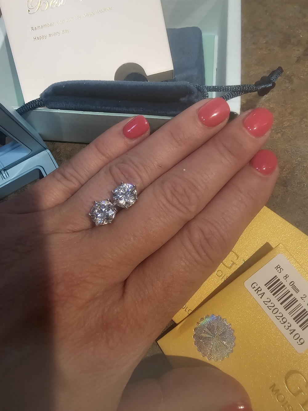 Classic Round Moissanite  Stud Earrings - Picture 7 of 8
